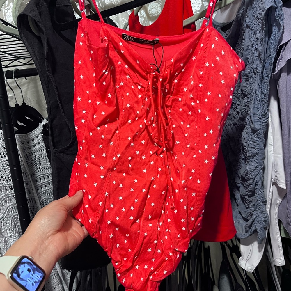 Zara Red Bodysuit with White Star Design